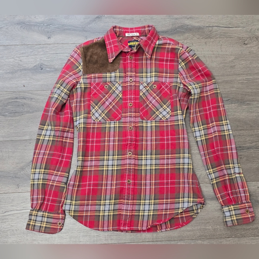 Ralph Lauren Rugby Skinny Fit Button Down Plaid Top Women's Size 0 Cottagecore